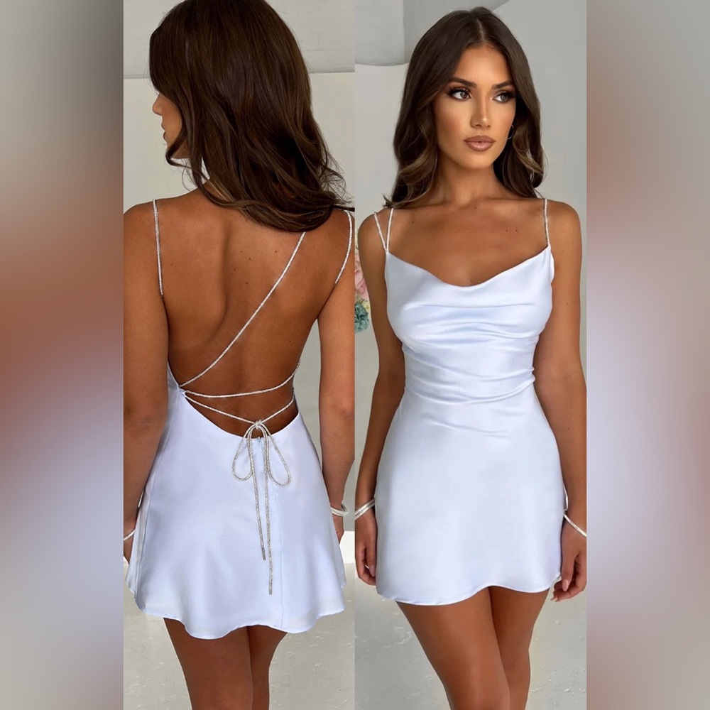 BabyBoo Glacia Mini Dress, Baby Blue, Rhinestone Strings